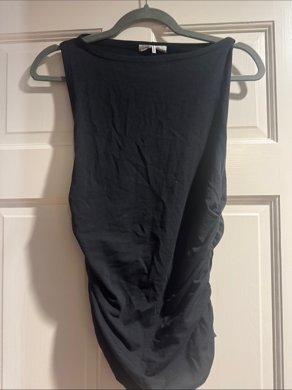 rag & bone Black Boatneck Ruched Tank